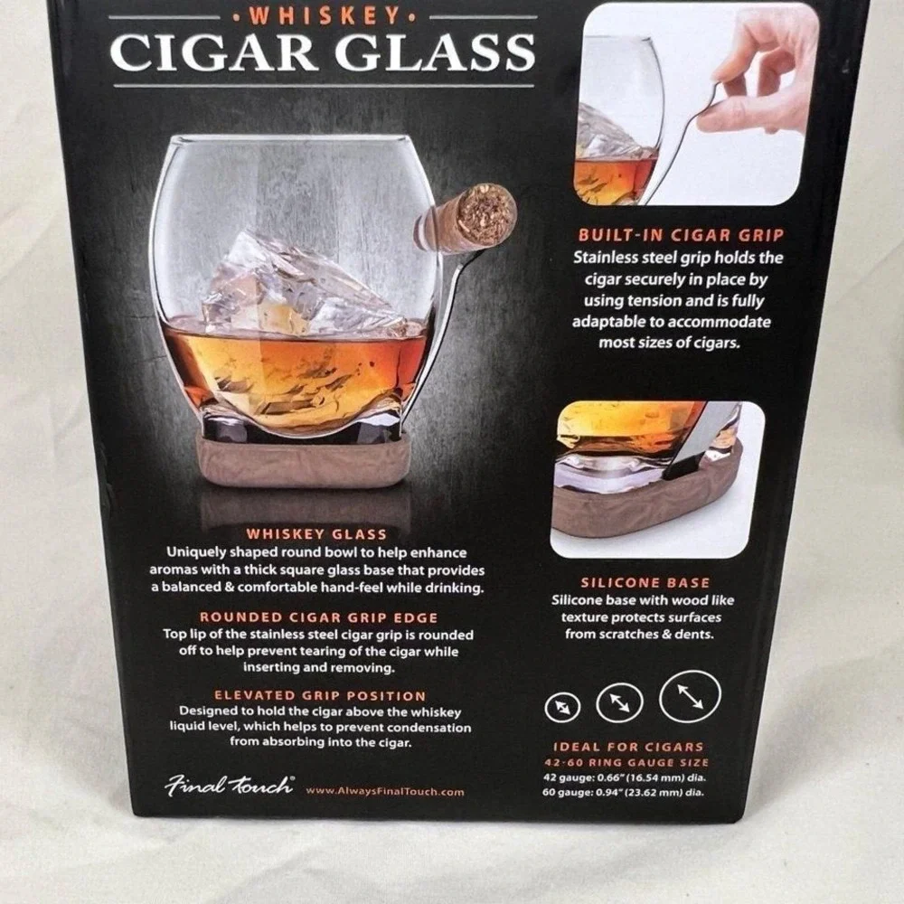 Final Touch Whiskey Cigar Glass Unisex 14.5oz Clear NEW GS130 Built-in Grip Base